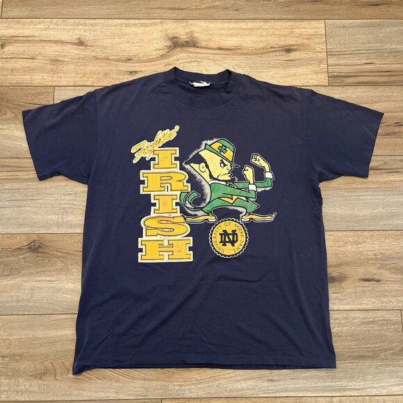 VTG Notre Dame Fighting Irish T Shirt Adult SZ MEDIUM Navy Blue ND Single Stitch - Picture 1 of 10